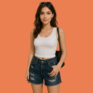 Bluenotes Distressed High-Rise Denim Shorts – Dark Wash, Women’s Size 28